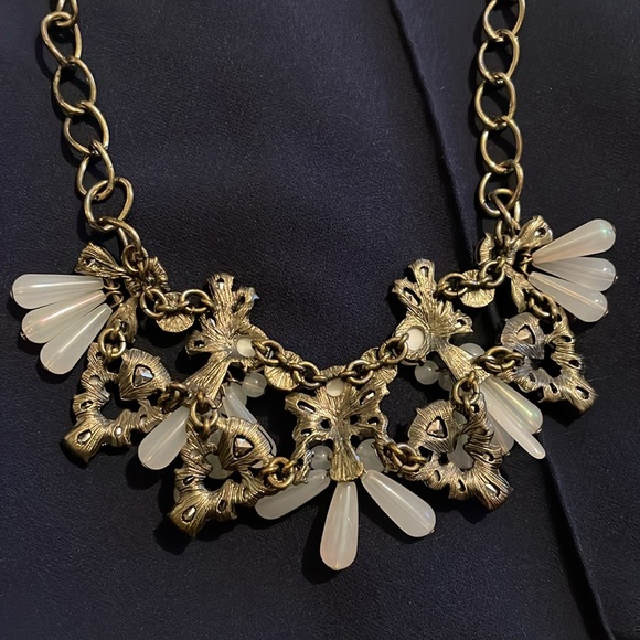 Sugarfix necklace, antique gold tone and white and faux diamond gems - Picture 2 of 3